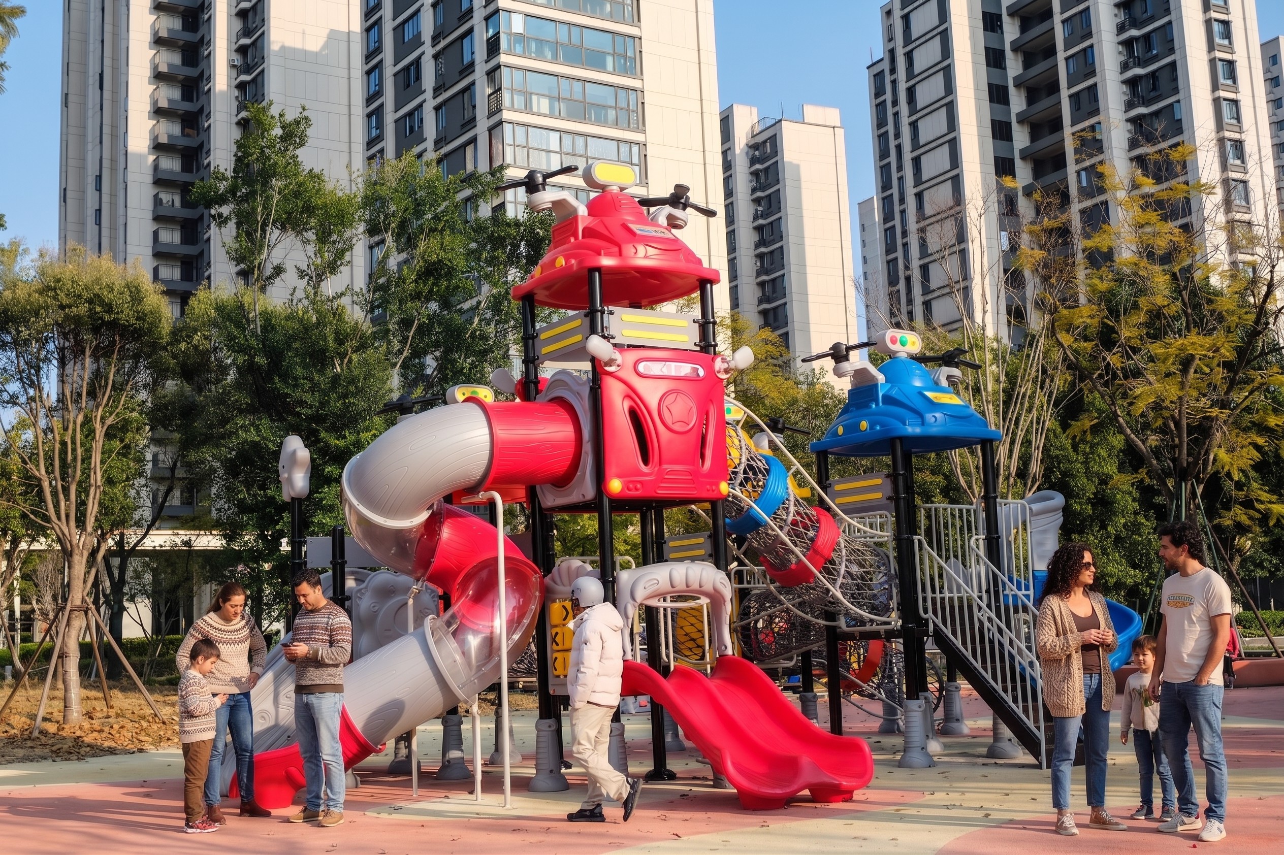 Parque infantil robot rojo urbano